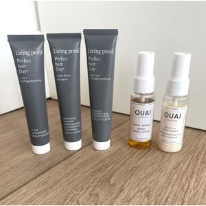 ♥ OUAI + Living Proof  [ 5 piece ] Minis Travel Variety Set Shampoo / Leave In